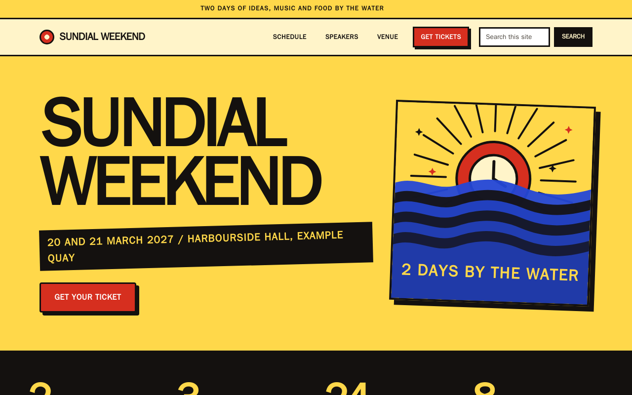 Sundial Weekend: the home page of the event example theme